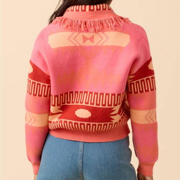 NWT Pink Lily Fringe Coral Patterned Sweater - Picture 3 of 4